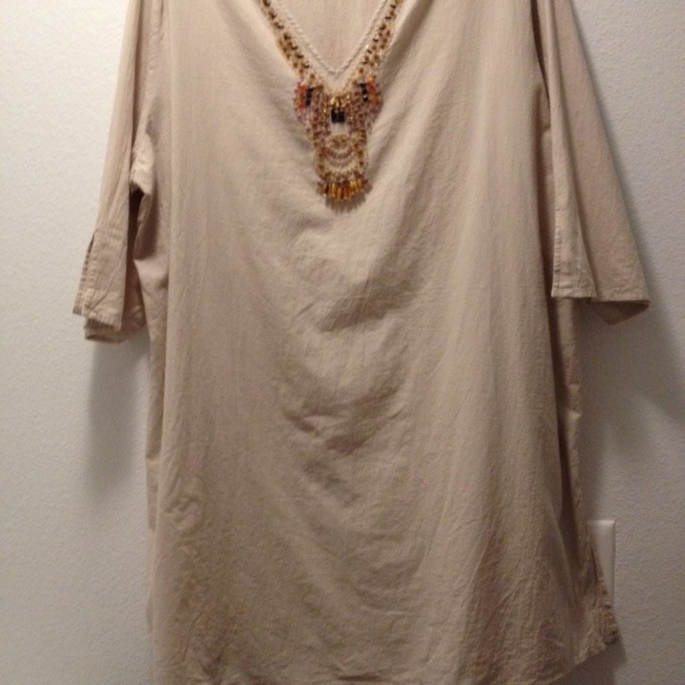 CZ Cover-Ups 2X✨ Natural Swim Tunic 100% cotton/beading 2X (Plus)